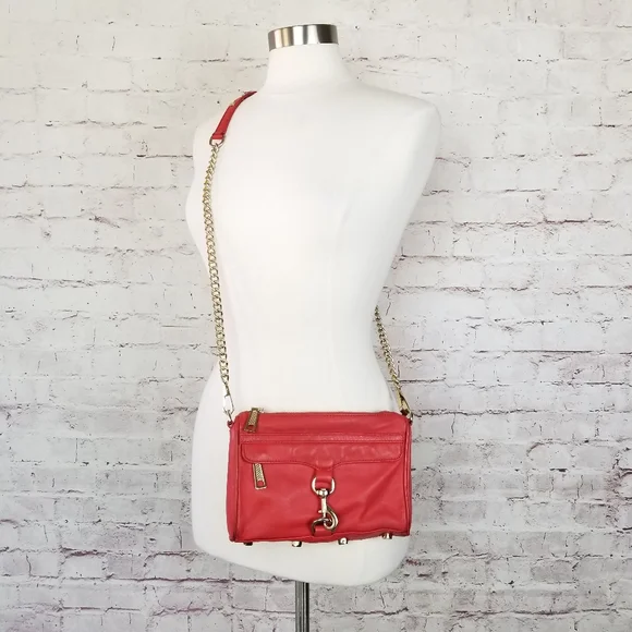 Rebecca Minkoff Mini Mac Orange Leather Crossbody Handbag - Picture 2 of 12